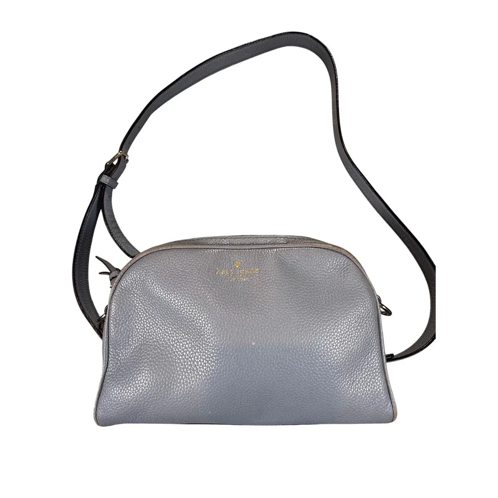 Kate Spade New York Grey Blue Pebbled Leather Dome Crossbody Bag Gold Hardware S
